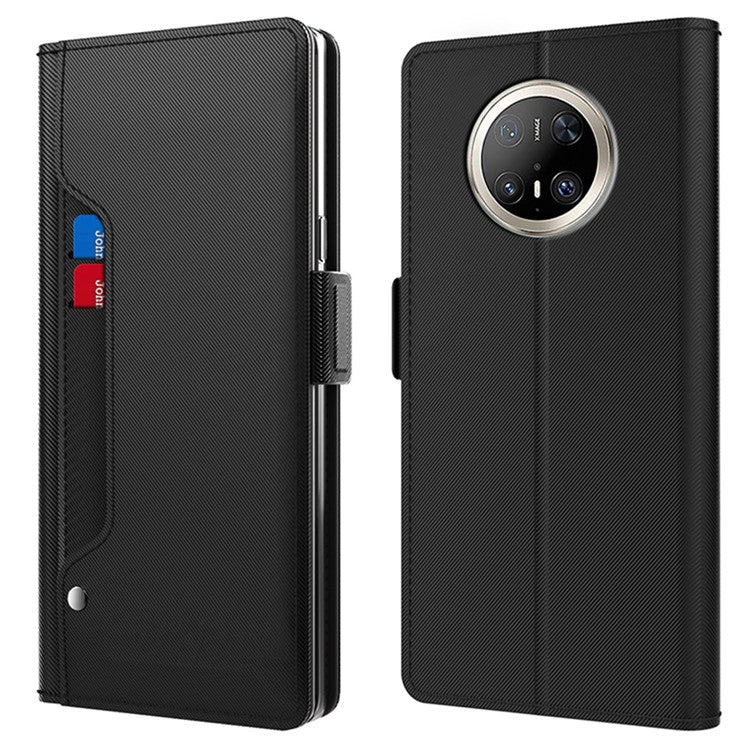 For Huawei Mate 70 Pro / 70 Pro+ Case Stand PU Leather Phone Cover Card Holder Mirror - Black