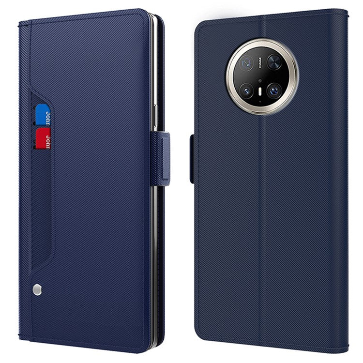 For Huawei Mate 70 Pro / 70 Pro+ Case Stand PU Leather Phone Cover Card Holder Mirror - Blue