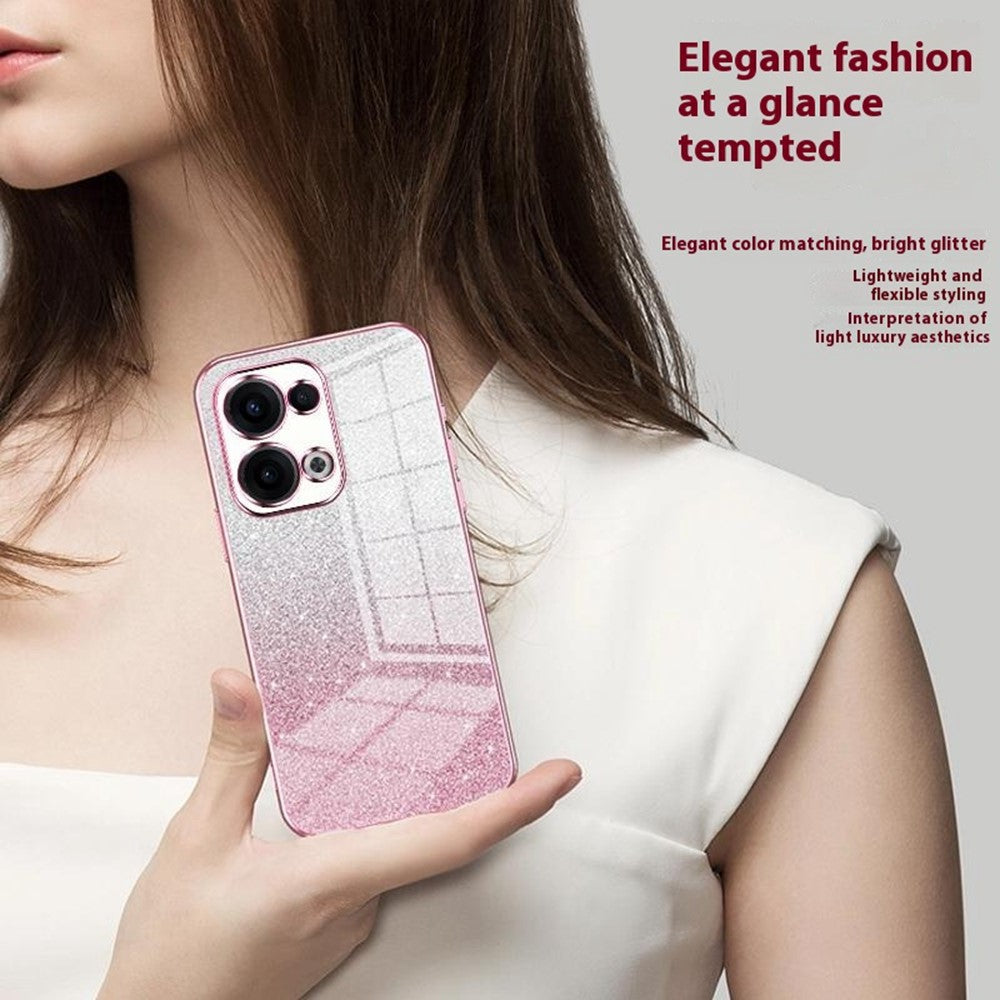 For Oppo Reno13 5G (Global) Case Electroplating Gradient Glitter TPU Phone Cover - Pink