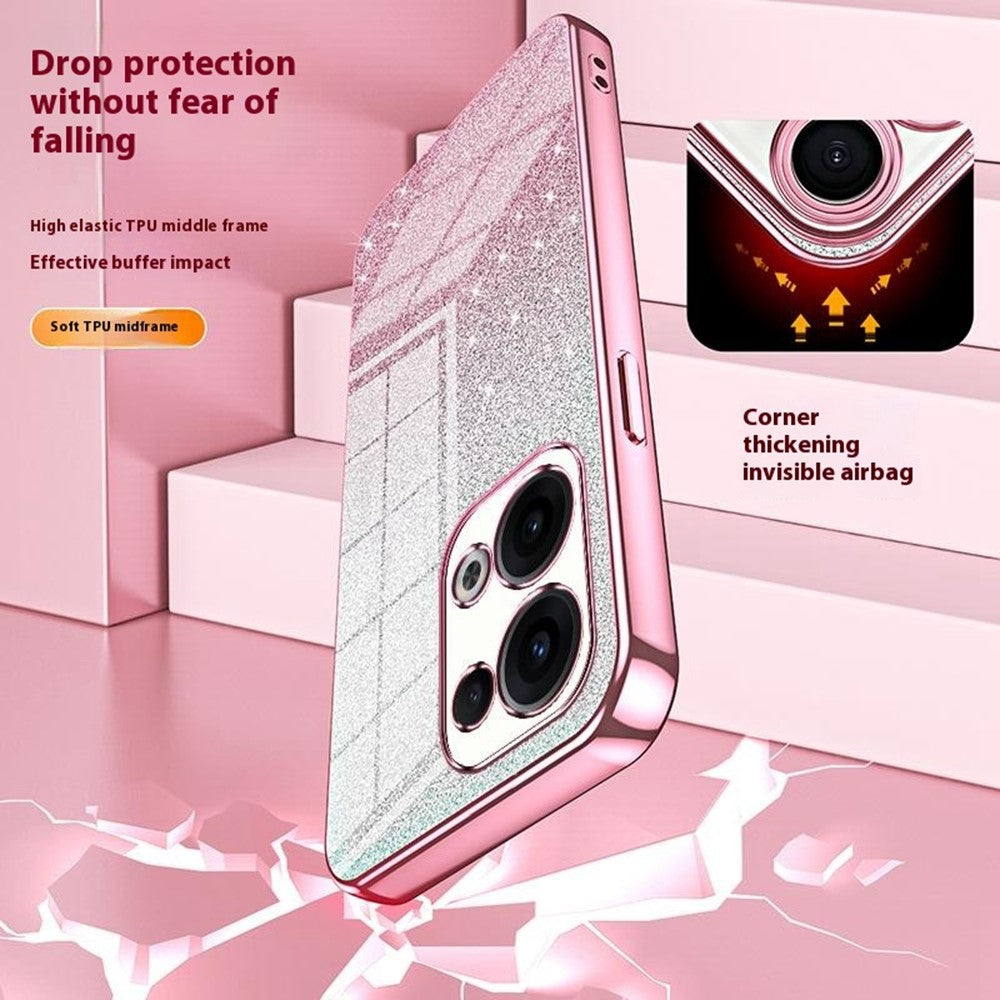 For Oppo Reno13 5G (Global) Case Electroplating Gradient Glitter TPU Phone Cover - Pink