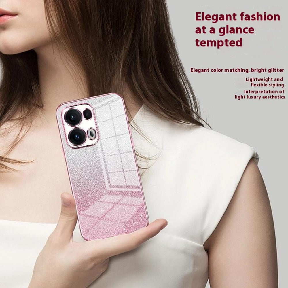 For Oppo Reno13 Pro 5G Case Electroplating Gradient Glitter TPU Phone Cover - Pink