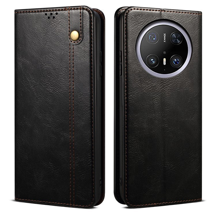 For Huawei Mate 70 Pro / Mate 70 Pro+ Case Crazy Horse Texture Waxy Leather Wallet Stand Phone Cover - Black