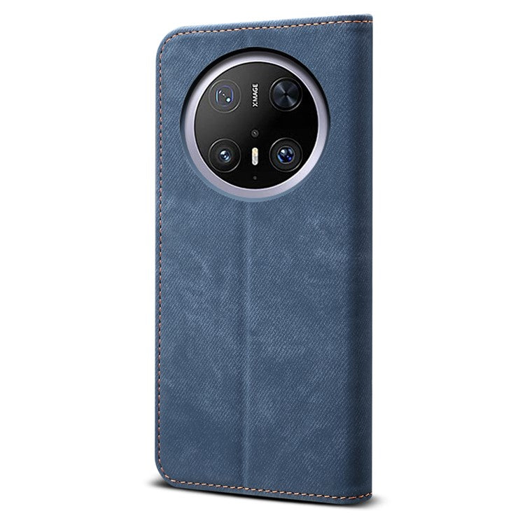 For Huawei Mate 70 Pro / Mate 70 Pro+ Case Jeans Cloth Texture Anti-Scratch Leather Stand Phone Cover - Blue