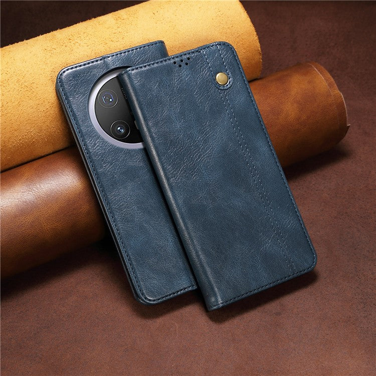 For Huawei Mate 70 Case Crazy Horse Texture Waxy Leather Wallet Stand Phone Cover - Blue