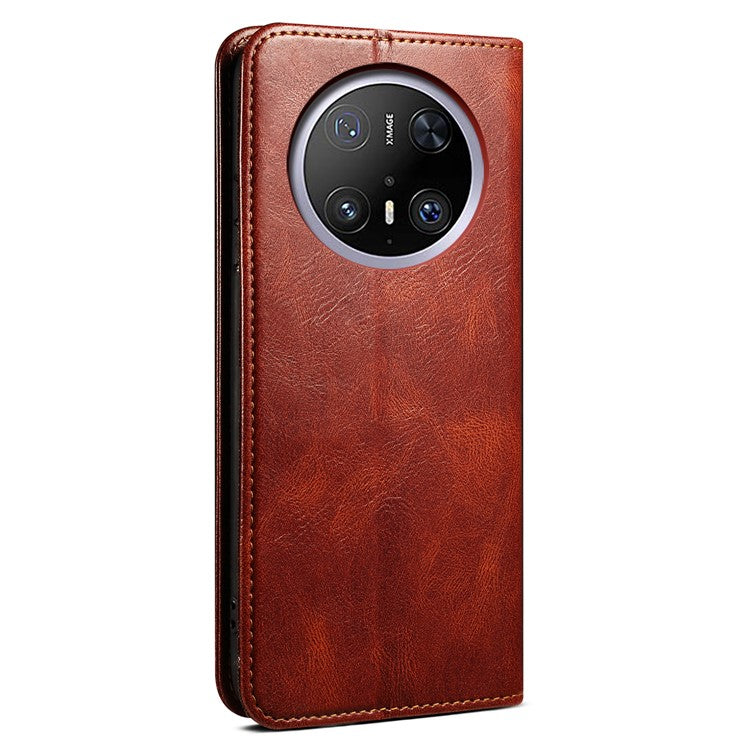 For Huawei Mate 70 Case Crazy Horse Texture Waxy Leather Wallet Stand Phone Cover - Brown