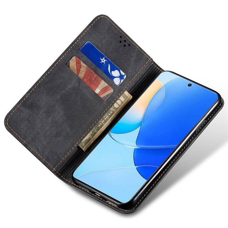 For Huawei Mate 70 Case Jeans Cloth Texture Anti-Scratch Leather Stand Phone Cover - Black