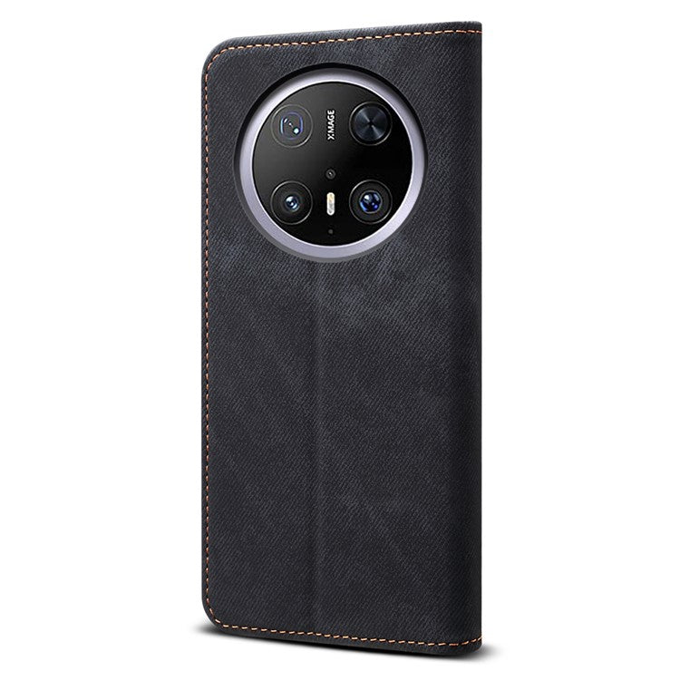 For Huawei Mate 70 Case Jeans Cloth Texture Anti-Scratch Leather Stand Phone Cover - Black