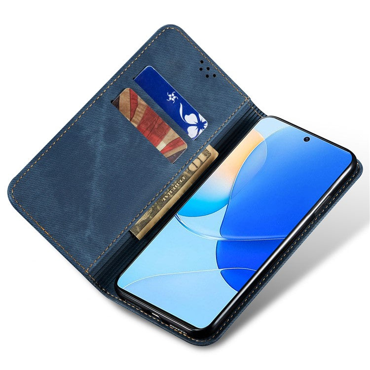 For Huawei Mate 70 Case Jeans Cloth Texture Anti-Scratch Leather Stand Phone Cover - Blue