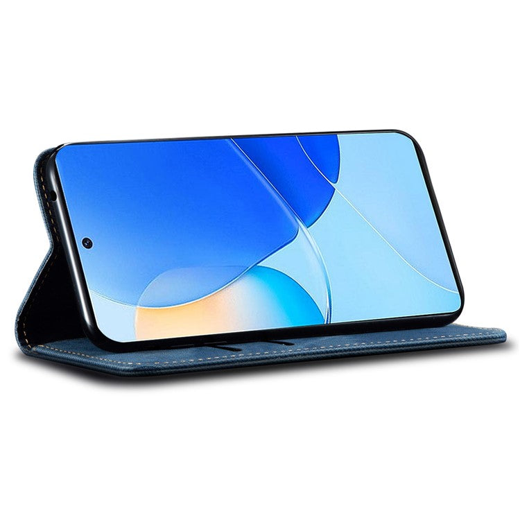 For Huawei Mate 70 Case Jeans Cloth Texture Anti-Scratch Leather Stand Phone Cover - Blue