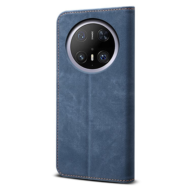 For Huawei Mate 70 Case Jeans Cloth Texture Anti-Scratch Leather Stand Phone Cover - Blue