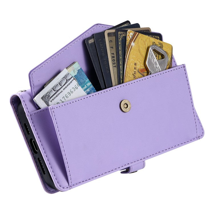 For Motorola Moto G75 5G Leather Case Wallet Stand Phone Cover with Straps - Purple