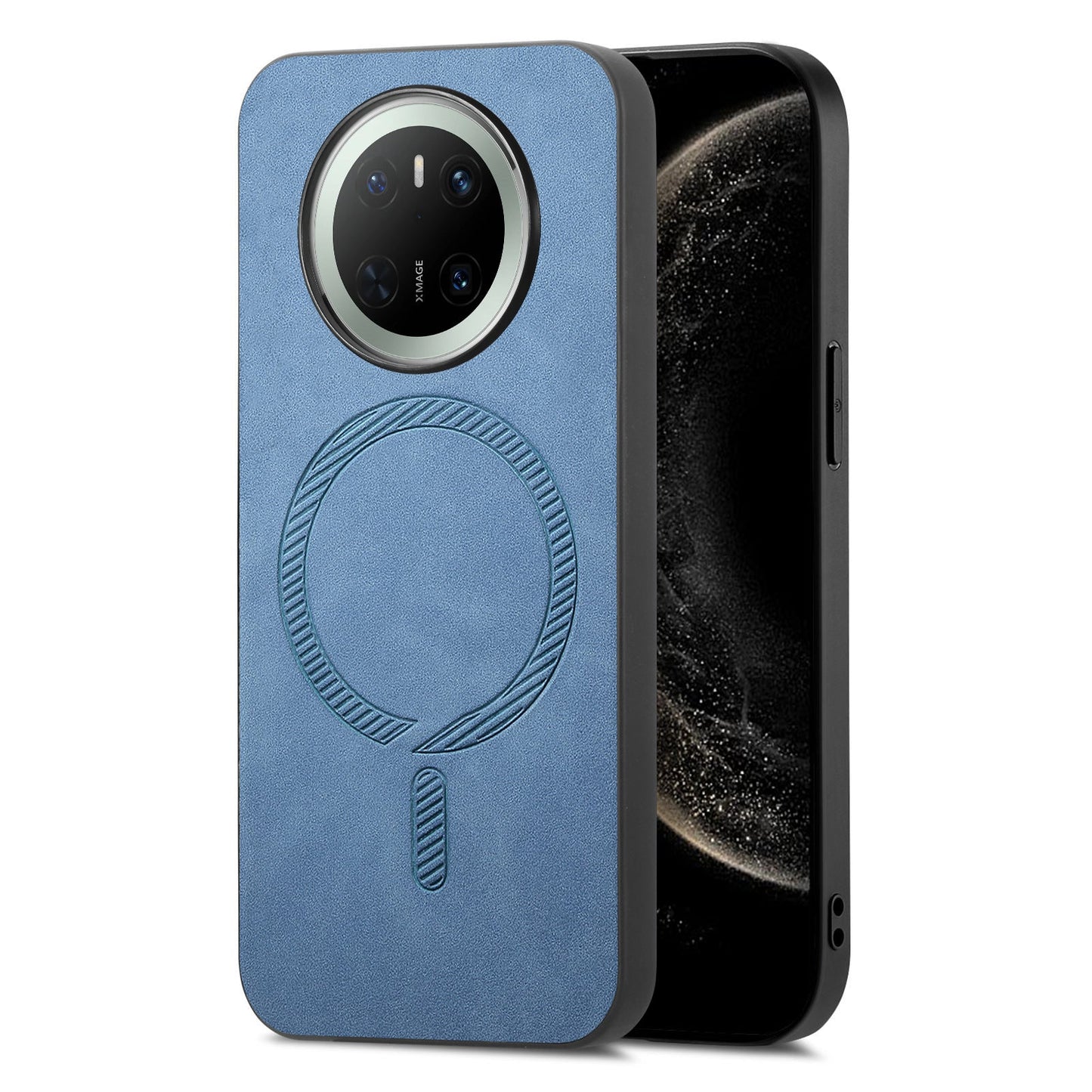 For Huawei Mate 70 Leather Back Case Compatible with MagSafe Skin-touch Phone Cover - Blue