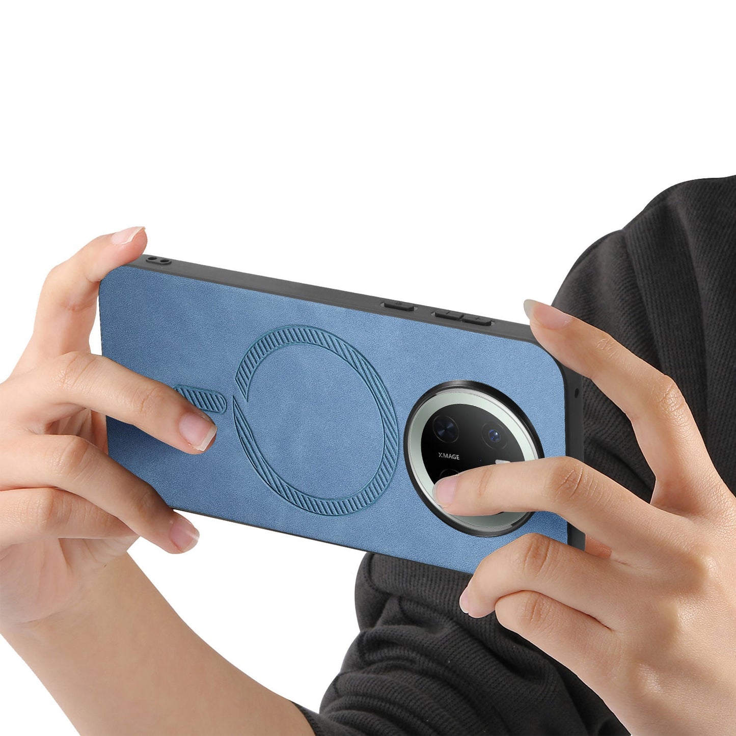 For Huawei Mate 70 Leather Back Case Compatible with MagSafe Skin-touch Phone Cover - Blue