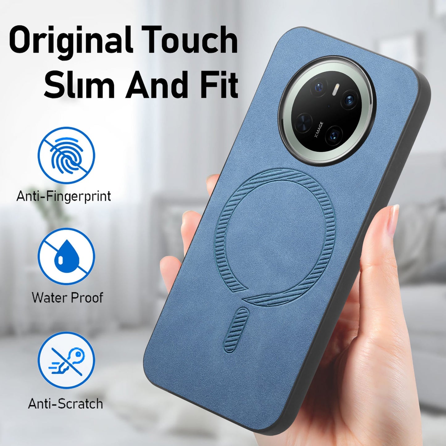 For Huawei Mate 70 Leather Back Case Compatible with MagSafe Skin-touch Phone Cover - Blue