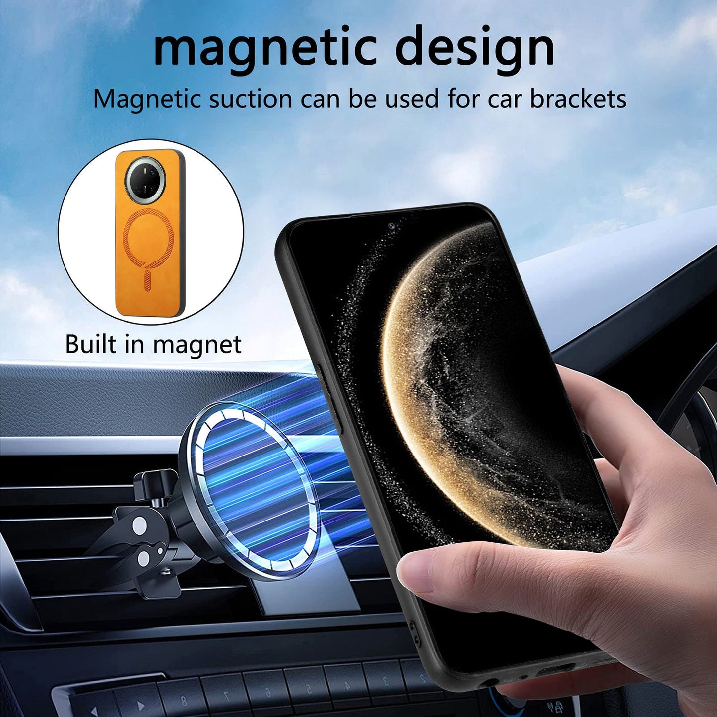 For Huawei Mate 70 Leather Back Case Compatible with MagSafe Skin-touch Phone Cover - Yellow