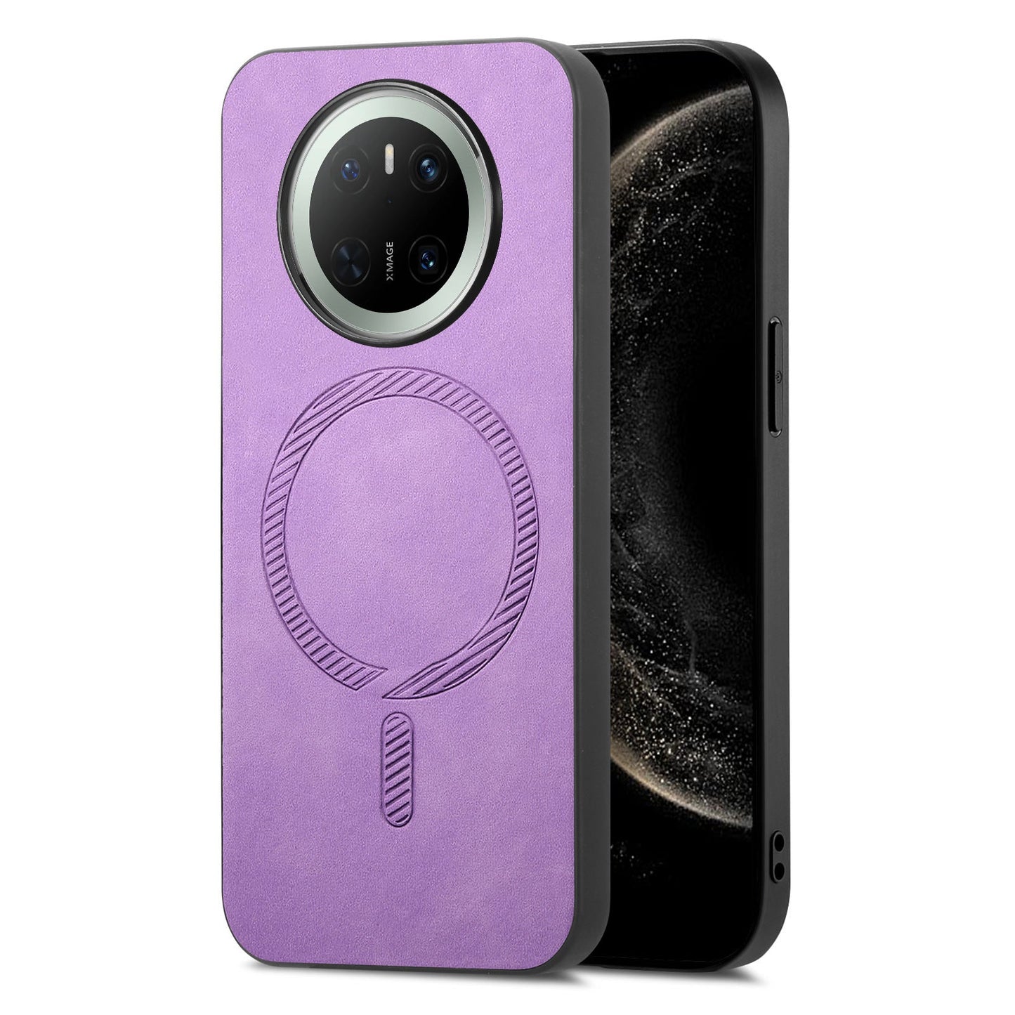 For Huawei Mate 70 Leather Back Case Compatible with MagSafe Skin-touch Phone Cover - Purple