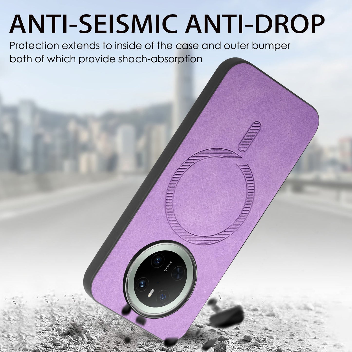 For Huawei Mate 70 Leather Back Case Compatible with MagSafe Skin-touch Phone Cover - Purple