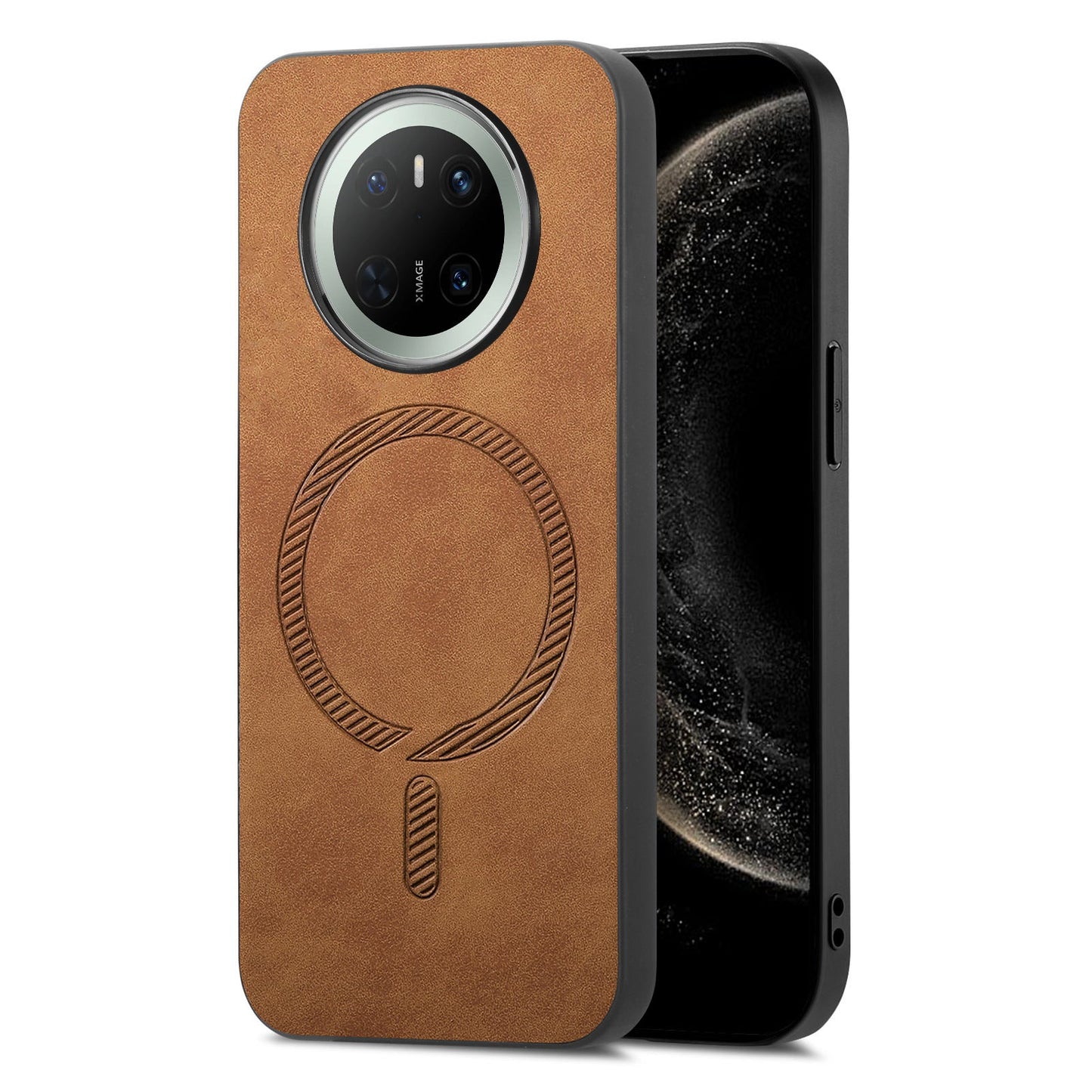 For Huawei Mate 70 Leather Back Case Compatible with MagSafe Skin-touch Phone Cover - Brown