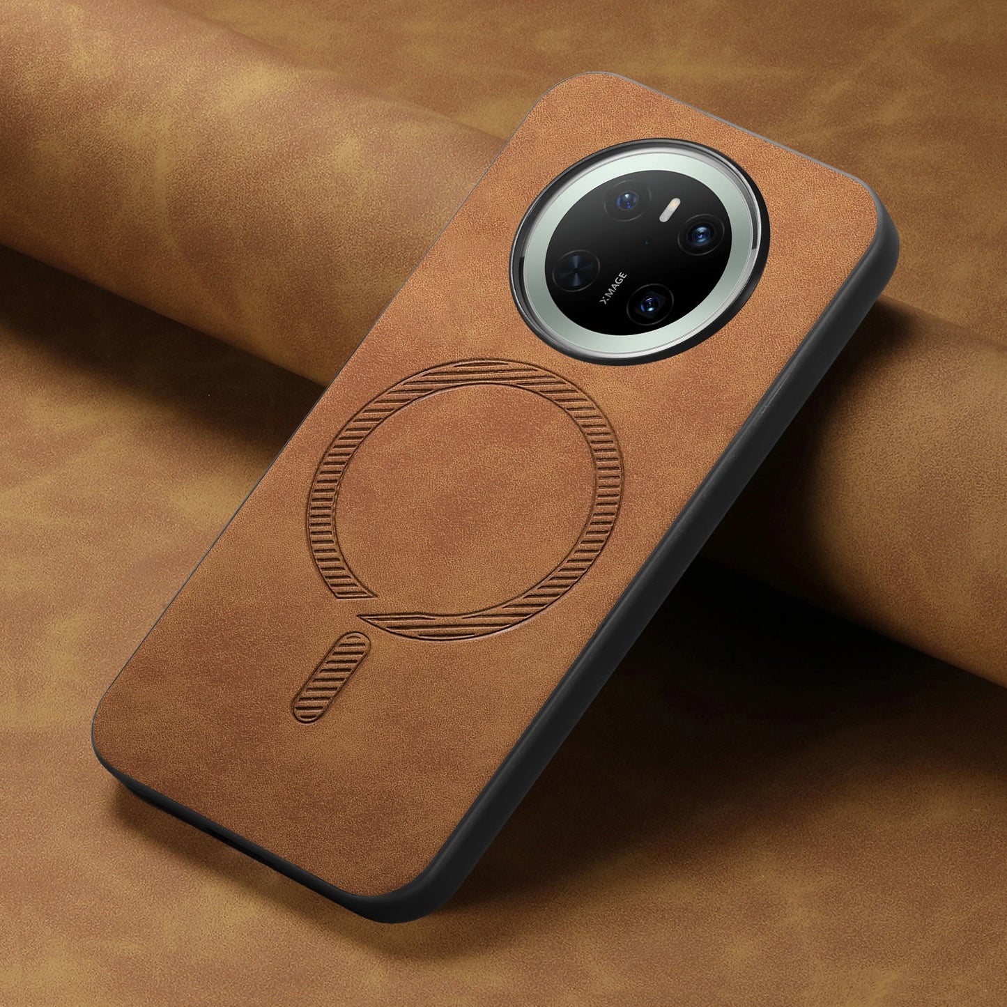 For Huawei Mate 70 Leather Back Case Compatible with MagSafe Skin-touch Phone Cover - Brown