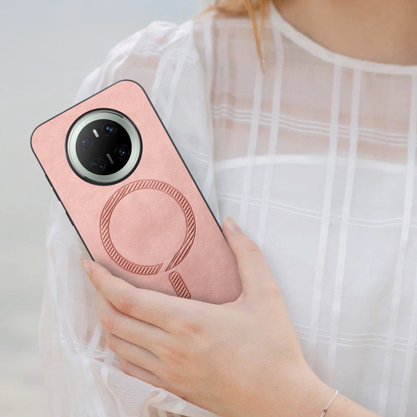 For Huawei Mate 70 Leather Back Case Compatible with MagSafe Skin-touch Phone Cover - Pink