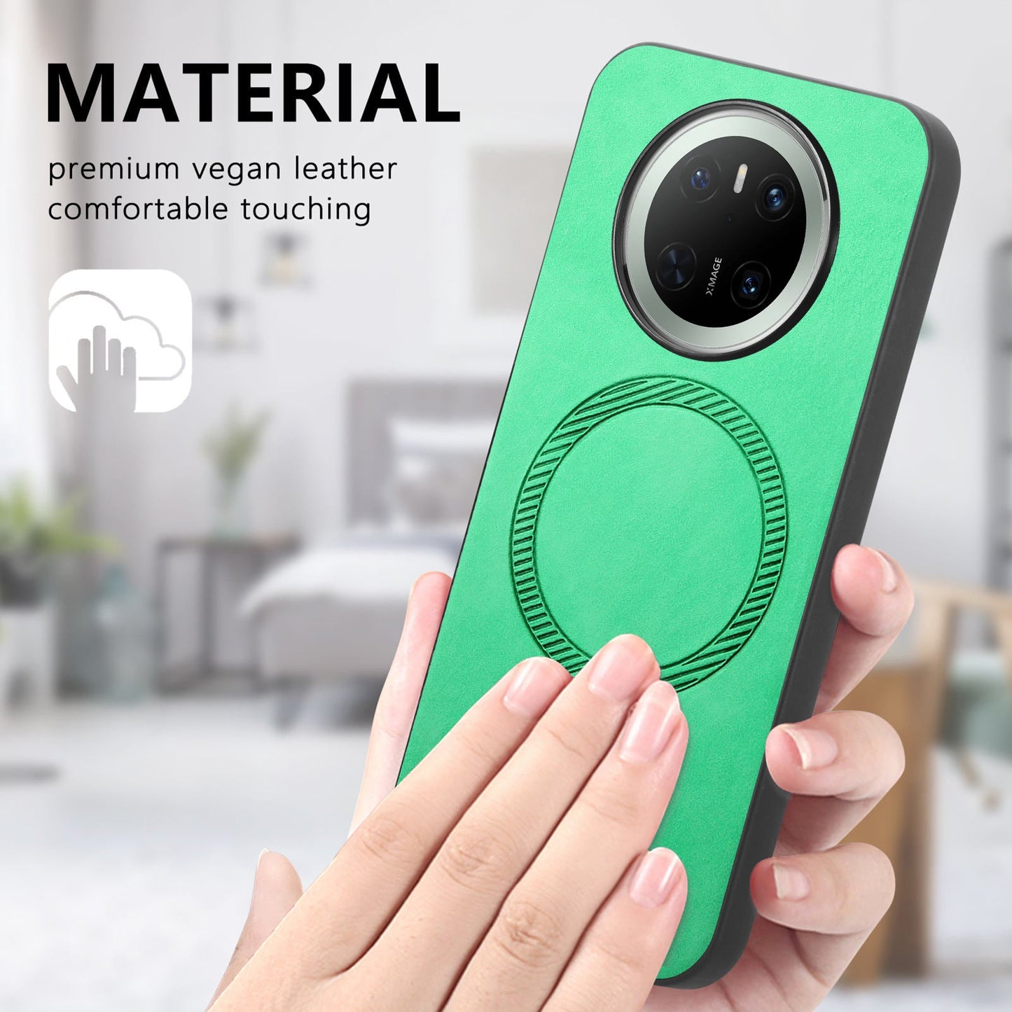 For Huawei Mate 70 Leather Back Case Compatible with MagSafe Skin-touch Phone Cover - Green