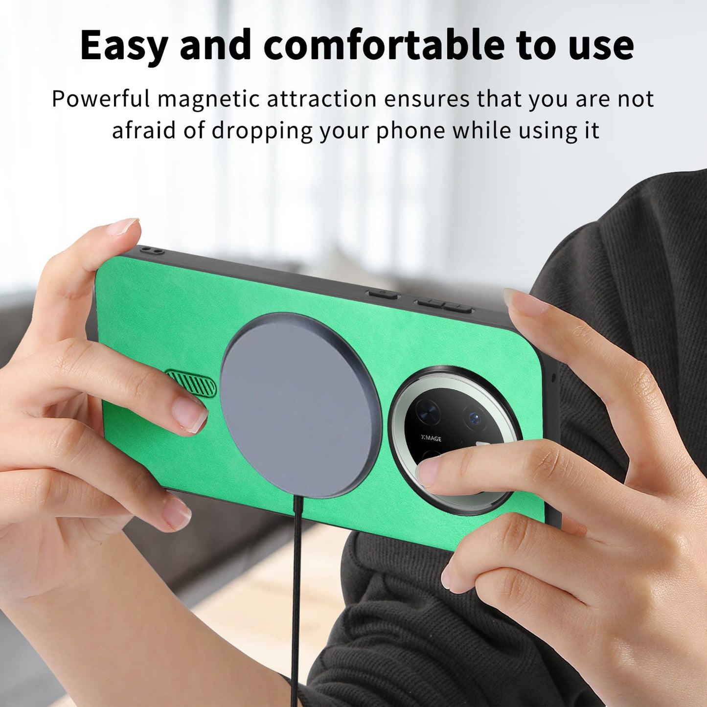 For Huawei Mate 70 Leather Back Case Compatible with MagSafe Skin-touch Phone Cover - Green