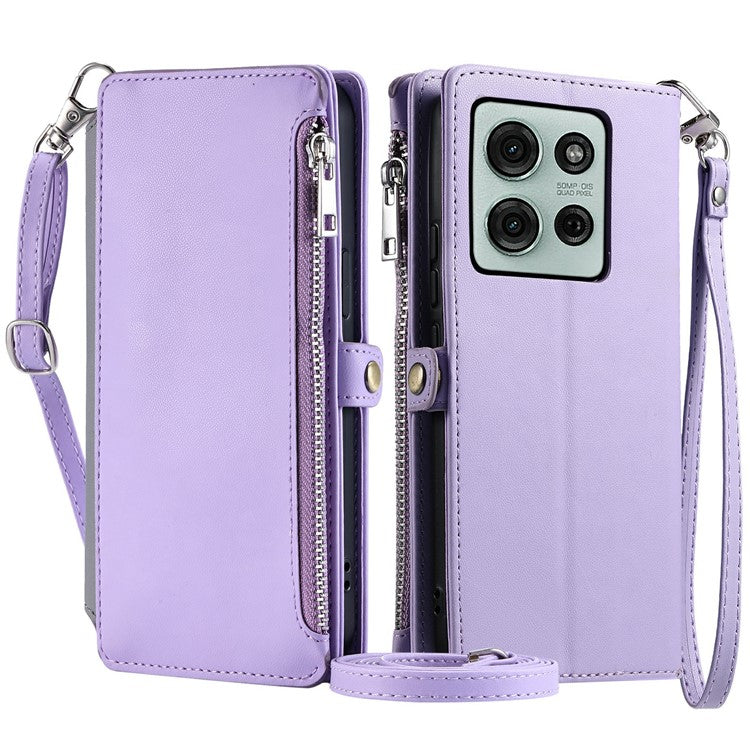 015 Style For Motorola Moto G75 5G Case TPU+PU Leather Wallet Phone Cover with Straps - Purple