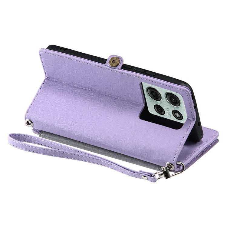 015 Style For Motorola Moto G75 5G Case TPU+PU Leather Wallet Phone Cover with Straps - Purple