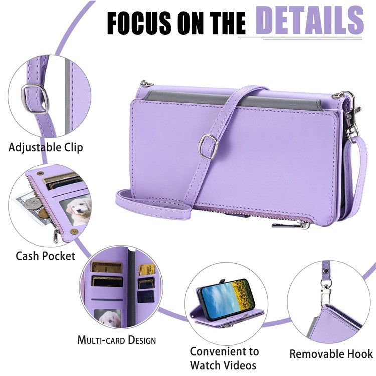 015 Style For Motorola Moto G75 5G Case TPU+PU Leather Wallet Phone Cover with Straps - Purple