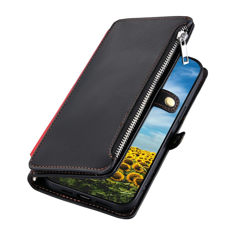 015 Style For Motorola Moto G75 5G Case TPU+PU Leather Wallet Phone Cover with Straps - Black