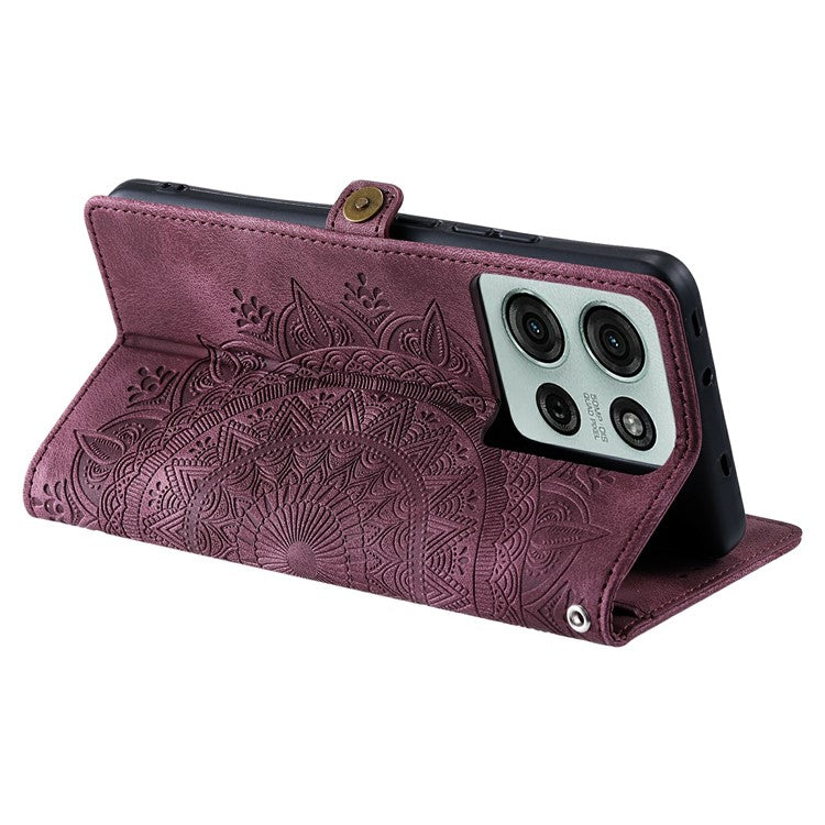 Style 016 For Motorola Moto G75 5G Case Skin Feel Totem Imprinted Wallet Leather Phone Cover - Wine Red
