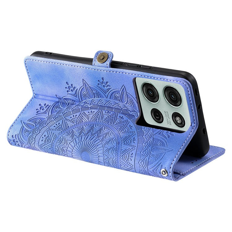 Style 016 For Motorola Moto G75 5G Case Skin Feel Totem Imprinted Wallet Leather Phone Cover - Purple