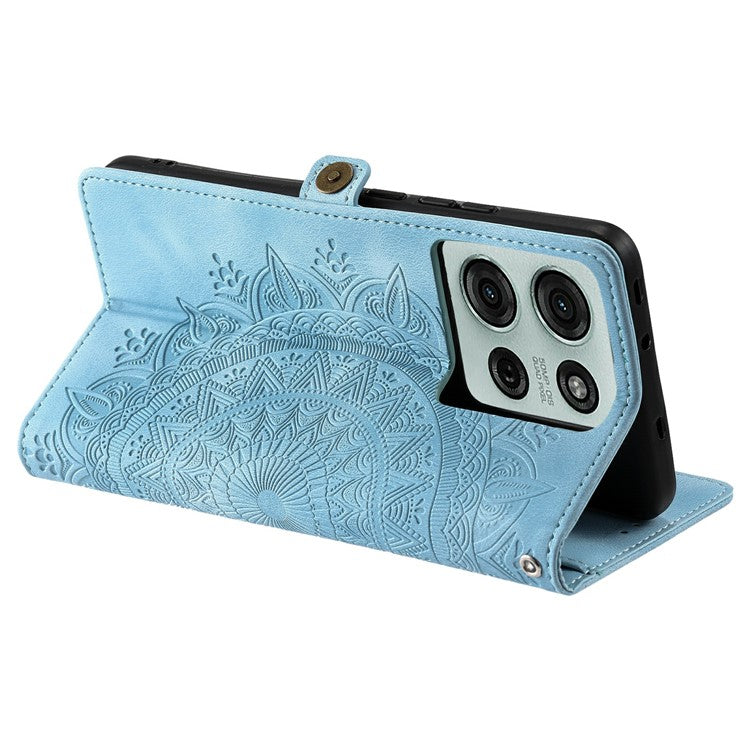 Style 016 For Motorola Moto G75 5G Case Skin Feel Totem Imprinted Wallet Leather Phone Cover - Lake Blue