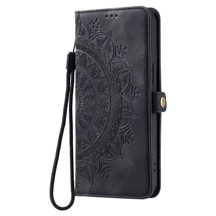 Style 016 For Motorola Moto G75 5G Case Skin Feel Totem Imprinted Wallet Leather Phone Cover - Black