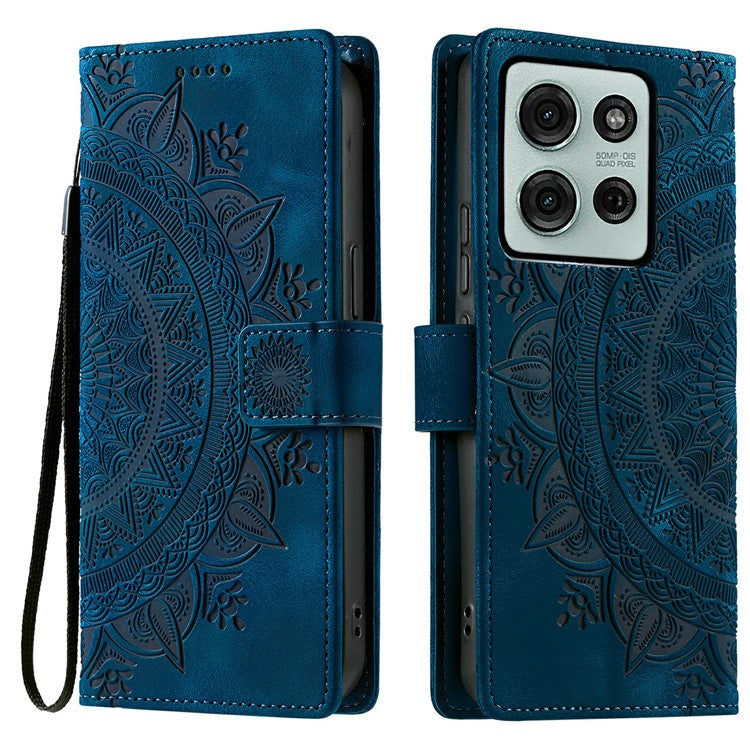 Style 018 For Motorola Moto G75 5G Case Imprinted Totem Skin Feel Wallet Leather Phone Cover - Blue