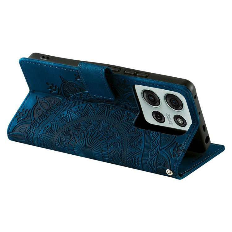 Style 018 For Motorola Moto G75 5G Case Imprinted Totem Skin Feel Wallet Leather Phone Cover - Blue