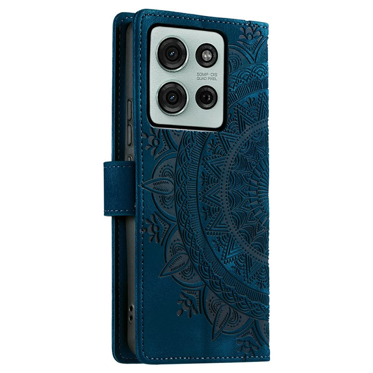 Style 018 For Motorola Moto G75 5G Case Imprinted Totem Skin Feel Wallet Leather Phone Cover - Blue