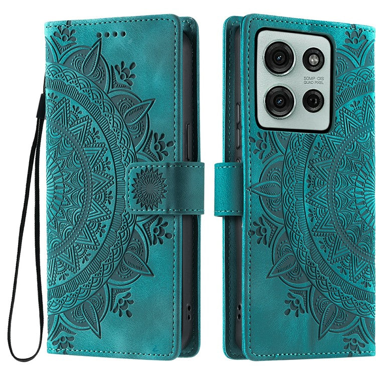 Style 018 For Motorola Moto G75 5G Case Imprinted Totem Skin Feel Wallet Leather Phone Cover - Mint Green