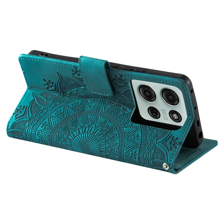 Style 018 For Motorola Moto G75 5G Case Imprinted Totem Skin Feel Wallet Leather Phone Cover - Mint Green