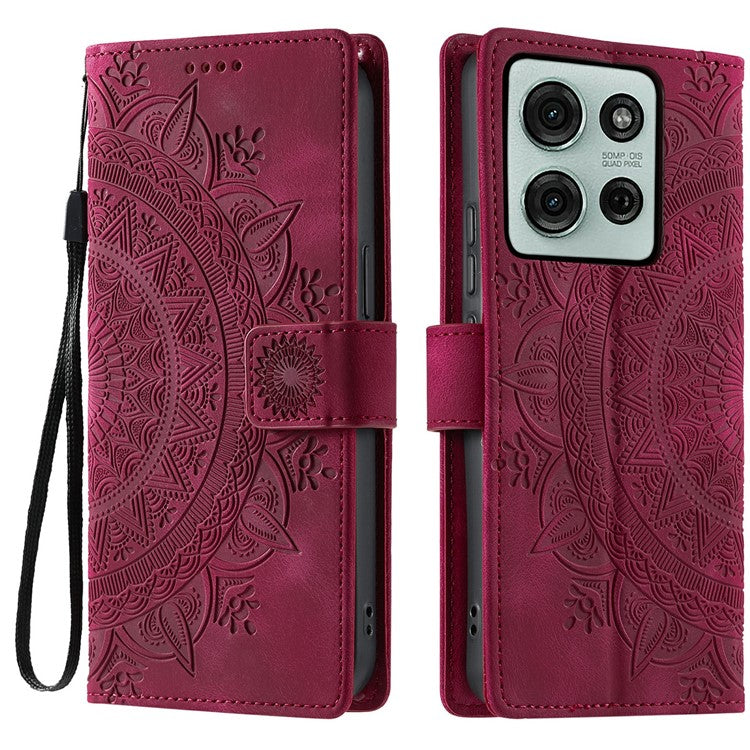 Style 018 For Motorola Moto G75 5G Case Imprinted Totem Skin Feel Wallet Leather Phone Cover - Rose