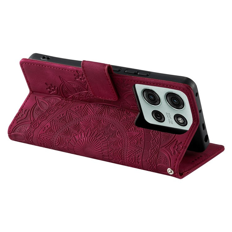 Style 018 For Motorola Moto G75 5G Case Imprinted Totem Skin Feel Wallet Leather Phone Cover - Rose