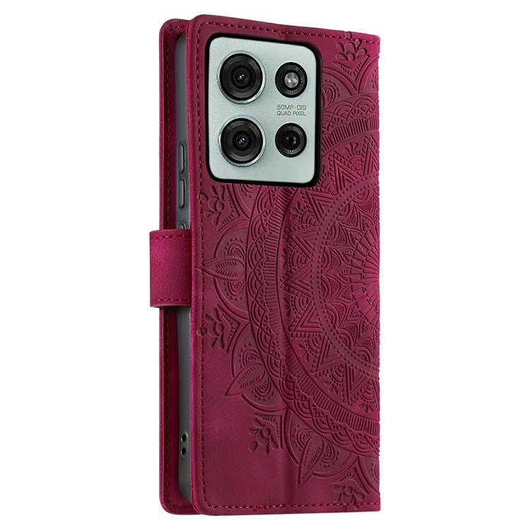 Style 018 For Motorola Moto G75 5G Case Imprinted Totem Skin Feel Wallet Leather Phone Cover - Rose