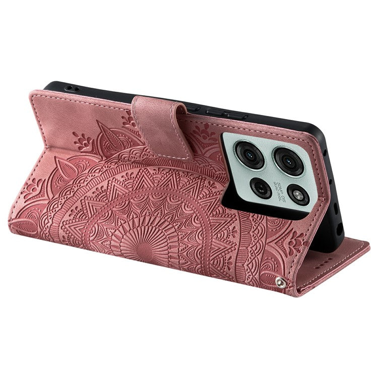 Style 018 For Motorola Moto G75 5G Case Imprinted Totem Skin Feel Wallet Leather Phone Cover - Rose Gold