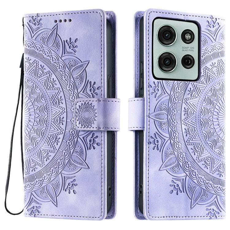Style 018 For Motorola Moto G75 5G Case Imprinted Totem Skin Feel Wallet Leather Phone Cover - Purple