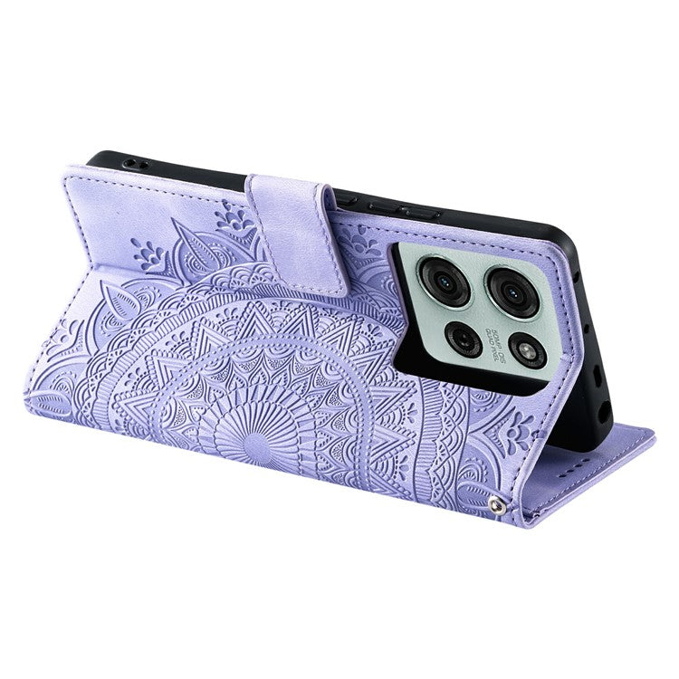 Style 018 For Motorola Moto G75 5G Case Imprinted Totem Skin Feel Wallet Leather Phone Cover - Purple