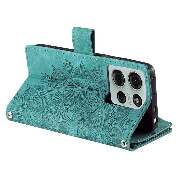 Style 006 For Motorola Moto G75 5G Wallet Case PU Leather Phone Cover Mandala Flower Pattern - Mint Green