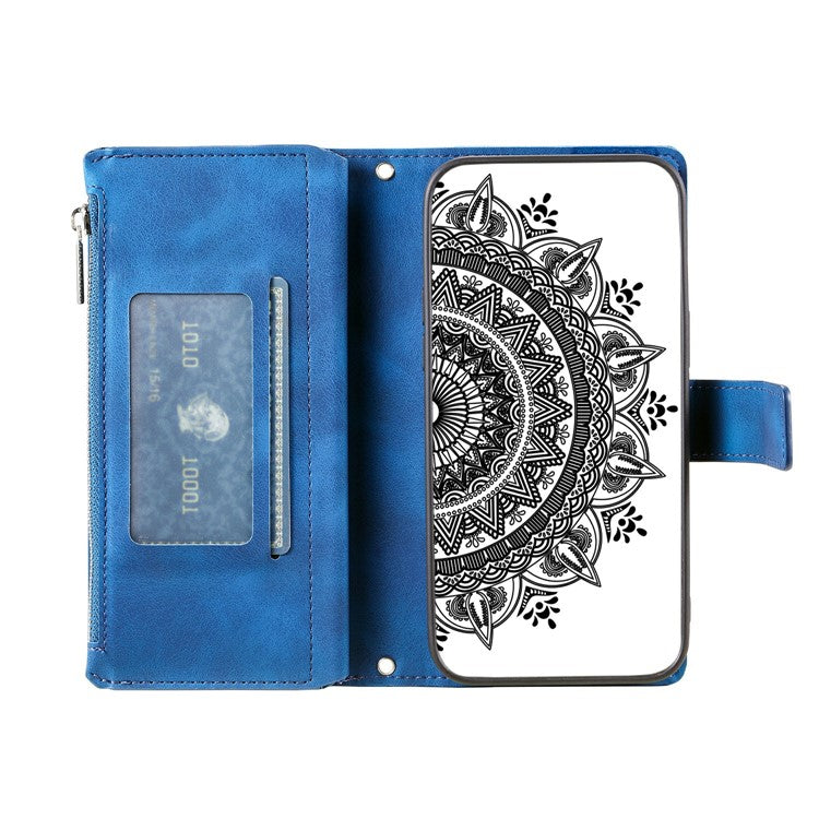 Style 006 For Motorola Moto G75 5G Wallet Case PU Leather Phone Cover Mandala Flower Pattern - Blue