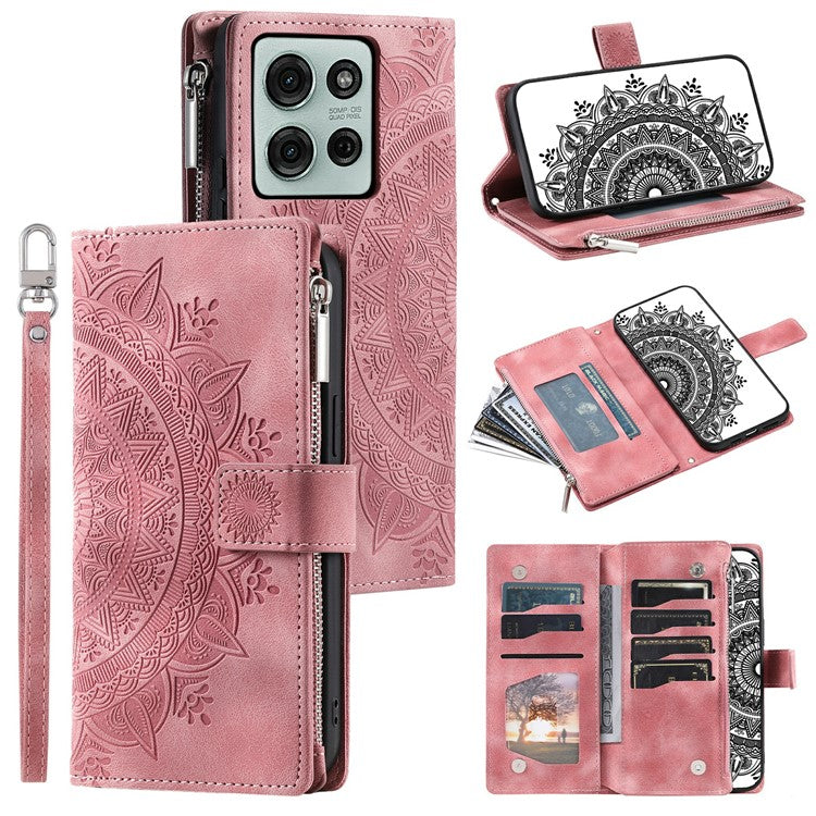 Style 006 For Motorola Moto G75 5G Wallet Case PU Leather Phone Cover Mandala Flower Pattern - Rose Gold