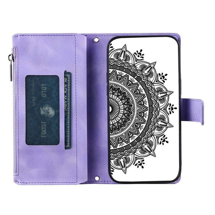 Style 006 For Motorola Moto G75 5G Wallet Case PU Leather Phone Cover Mandala Flower Pattern - Purple