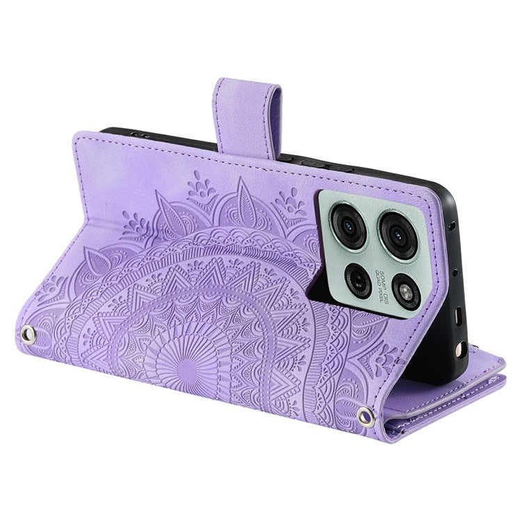 Style 006 For Motorola Moto G75 5G Wallet Case PU Leather Phone Cover Mandala Flower Pattern - Purple